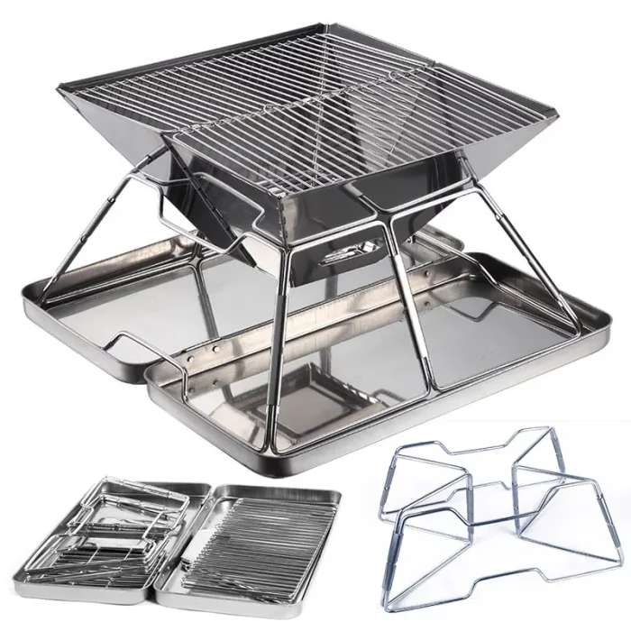 Barbecue portable, en acier inoxydable, pliable avec housse de protection