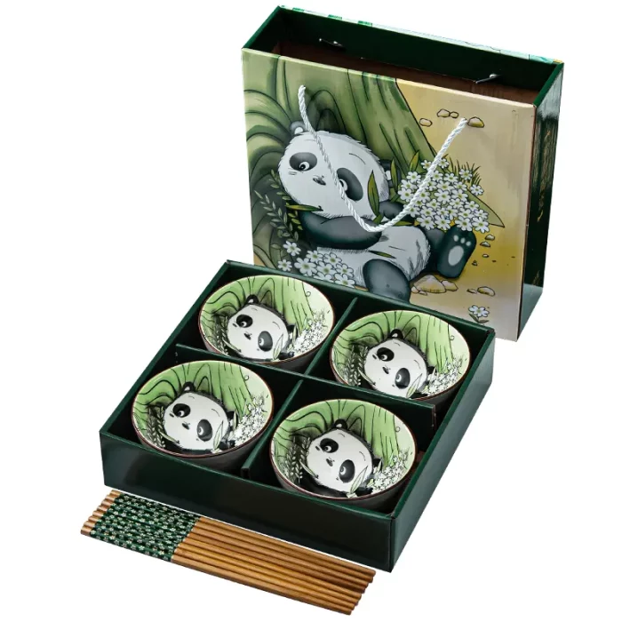 Bol chinois, ensemble de 4 bols, panda, vert