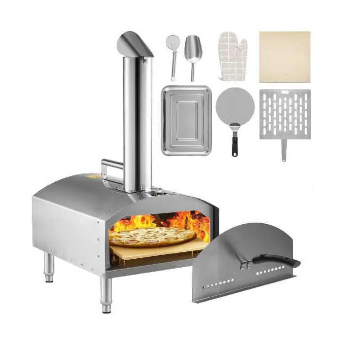Four à pizza, pour extérieur, cuisson au bois, acier inoxydable