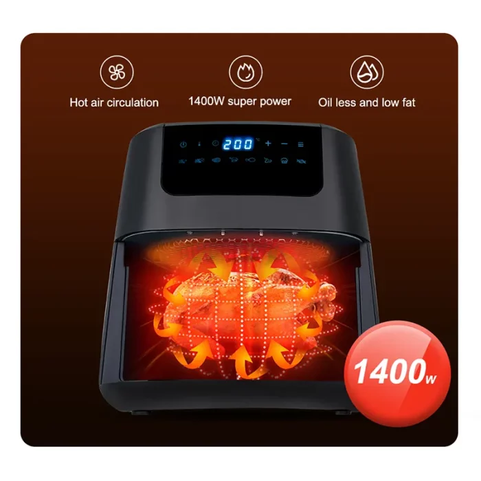 Friteuse à air chaud, 5 L, 1400 W, écran tactile LED chaleur tournante