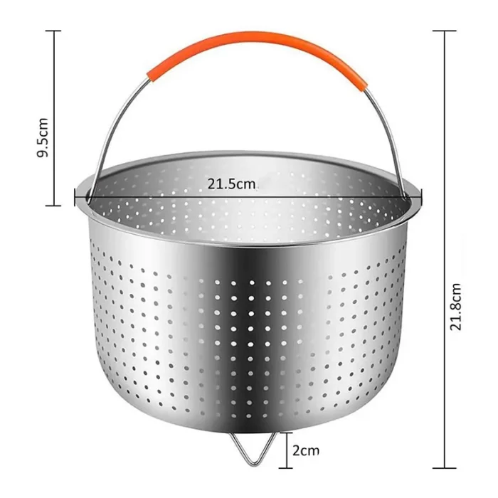 Panier vapeur, avec poignée de relevage, acier inoxydable, orange dimensions