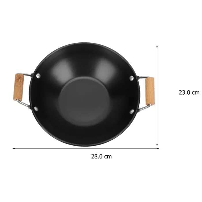 Poêle wok, en acier inoxydable, avec poignées, noir dimensions
