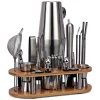 Shaker cocktail, set de 23 pièces avec support en bois