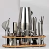 Shaker cocktail, set de 23 pièces avec support en bois idéal cadeau