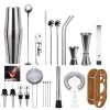 Shaker cocktail, set de 23 pièces avec support en bois nombreux accessoires