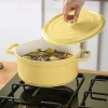 Marmite en fonte, avec couvercle, 20 ou 24 cm, jaune haute qualité