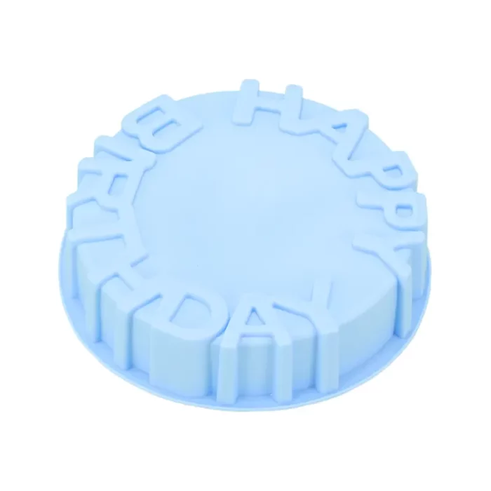 Moule silicone, forme ronde, happy birthday, bleu