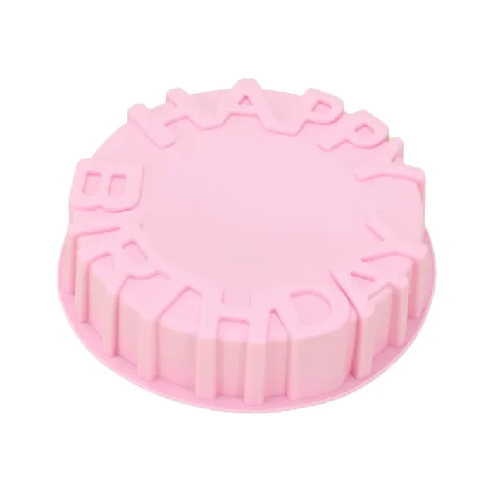 Moule silicone, forme ronde, happy birthday, rose