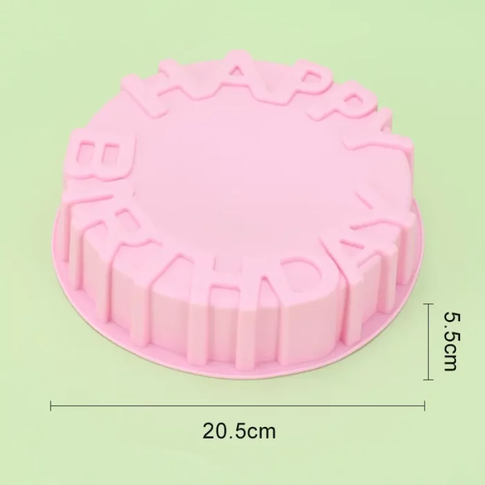 Moule silicone, forme ronde, happy birthday, rose dimensions