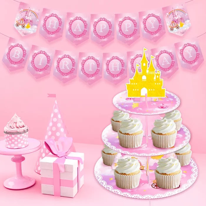 Présentoir gâteau, 3 étages, thème princesse couleurs vives