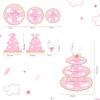 Présentoir gâteau, 3 étages, thème rose dimensions