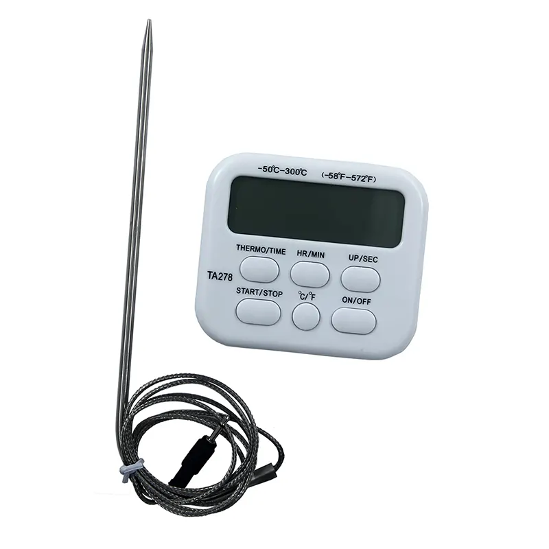 Thermomètre de cuisson, écran numérique, avec sonde en acier inoxydable, blanc