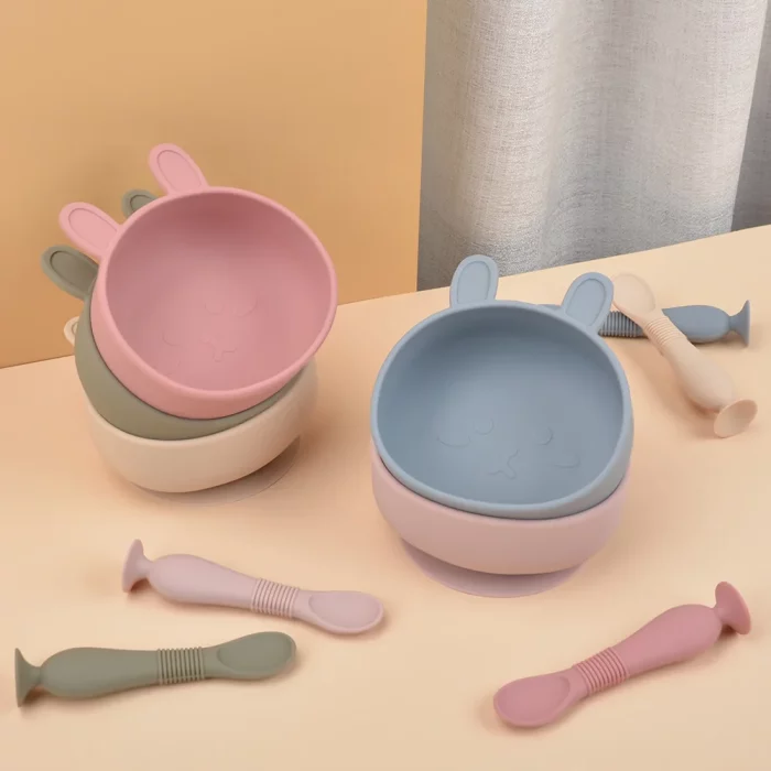 Bol et cuillère bébé set lapinou en silicone