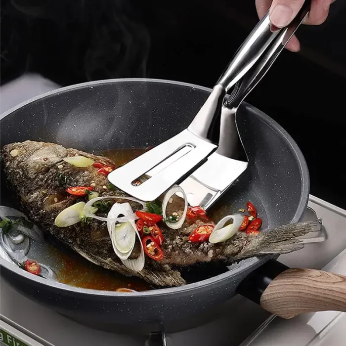 Pince cuisine flexi-spatule en acier inoxydable