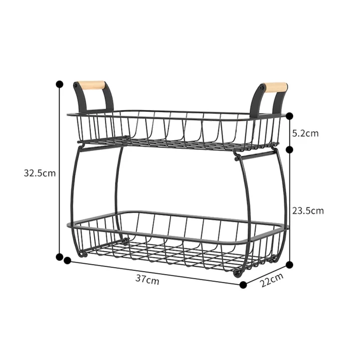 Étagère cuisine rectangulaire à 2 niveaux avec poignée en bois