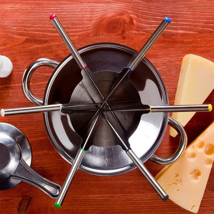 Fourchette à fondue bourguignonne en acier inoxydable 6 pièces