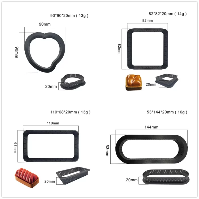 Cercle à tarte perforé en forme de coeur noir 10 pièces