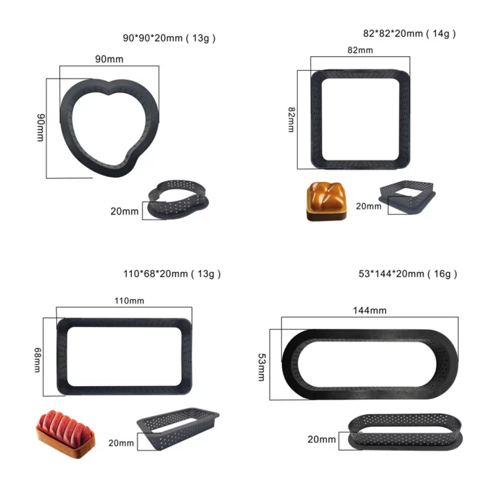 Cercle à tarte perforé en forme de carré noir 10 pièces