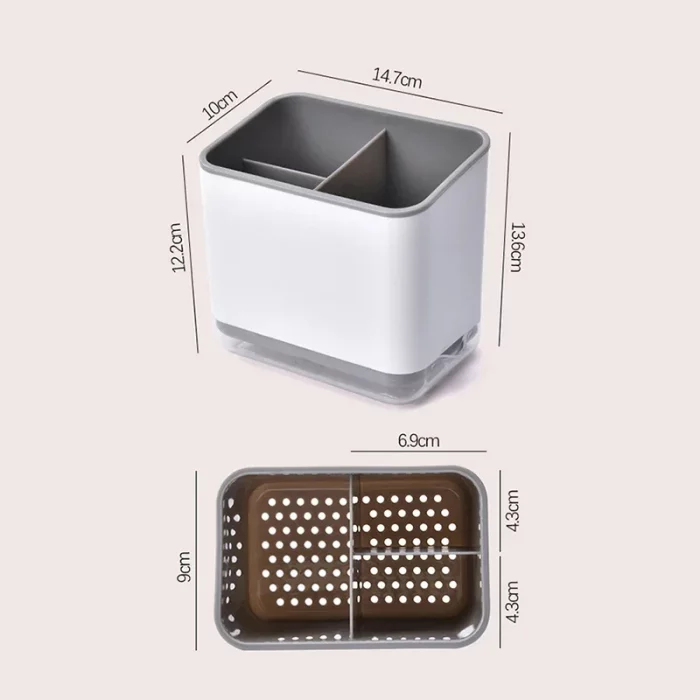 Pot à ustensiles cuisine avec égouttoir et 3 compartiments