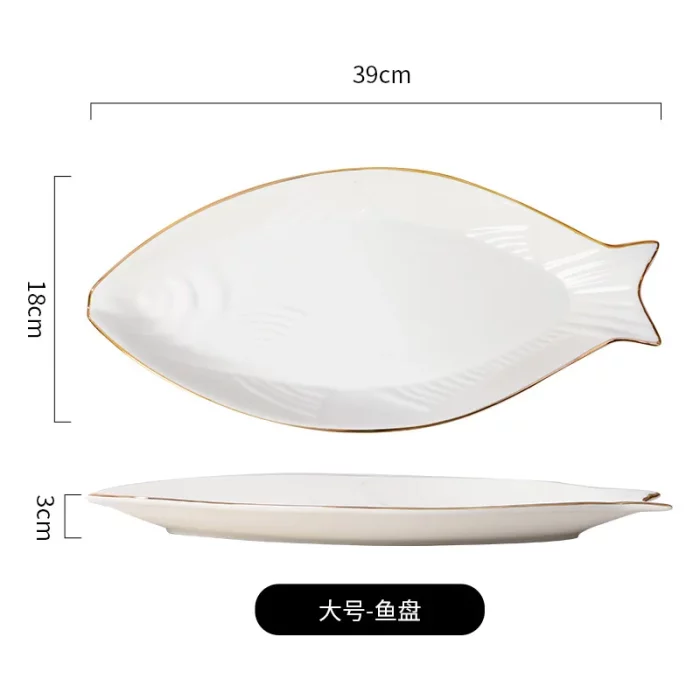 Assiette creuse forme poisson bord doré en porcelaine