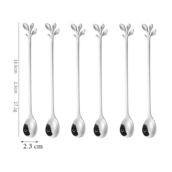 Cuillère à café forme de fleur en acier inoxydable 6 pièces