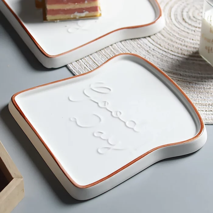 Assiette plate en céramique forme toast 'Good Day'