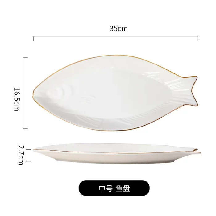 Assiette creuse forme poisson bord doré en porcelaine