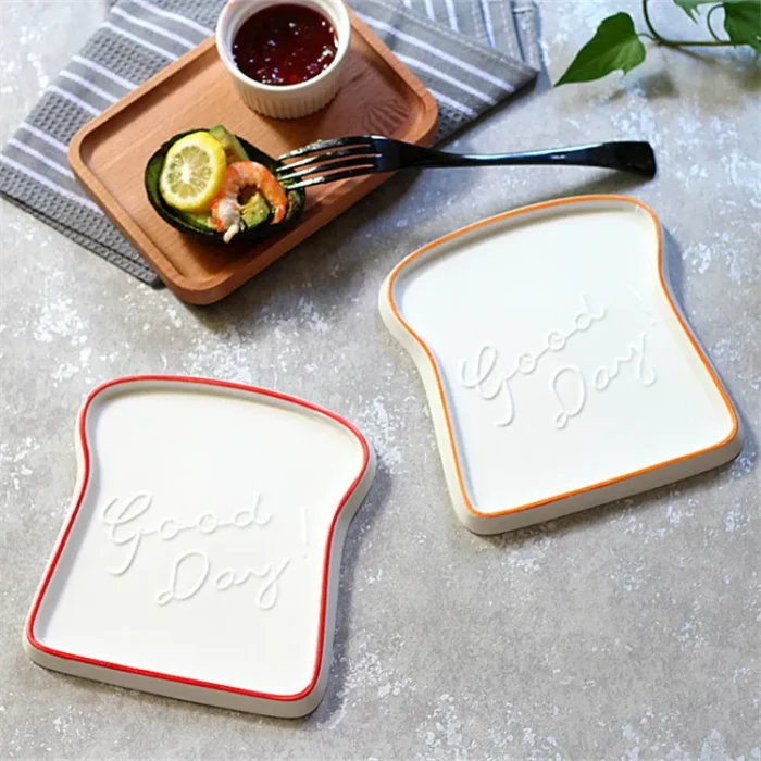 Assiette plate en céramique forme toast 'Good Day'