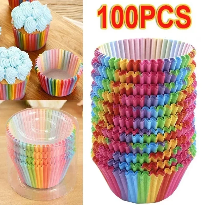 Moule à muffin en papier arc-en-ciel - Lot 100pcs