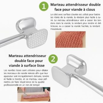 Marteau attendrisseur de viande en aluminium - Grand Format