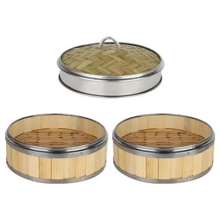 Panier Vapeur En Bambou 2 Étages - Cuisson Saine à La Vapeur - Pour Dim Sum, Légumes, Poisson - 16,8 Cm