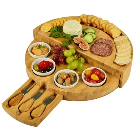 Planche à fromage, ensemble d'une planche, 4 bols et de 3 couteaux idéal apéro