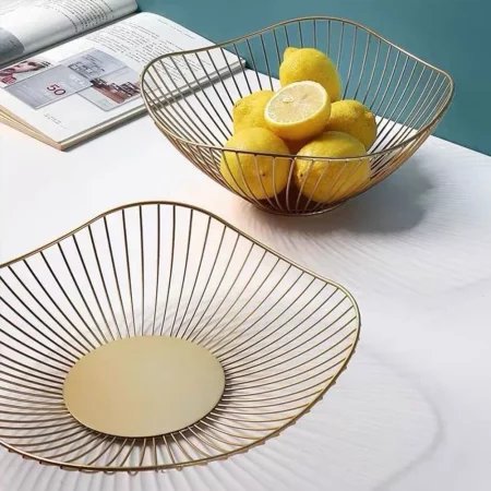 Panier à Fruit Feuille Métallique – Design Premium-doré.webp