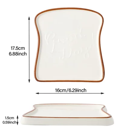 Assiette plate en céramique forme toast 'Good Day'.webp