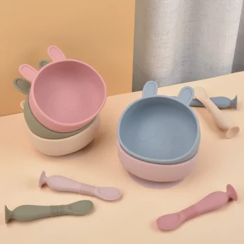 Bol et cuillère bébé set lapinou en silicone.webp