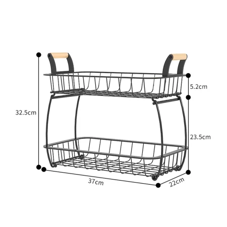 Étagère cuisine rectangulaire à 2 niveaux avec poignée en bois.webp