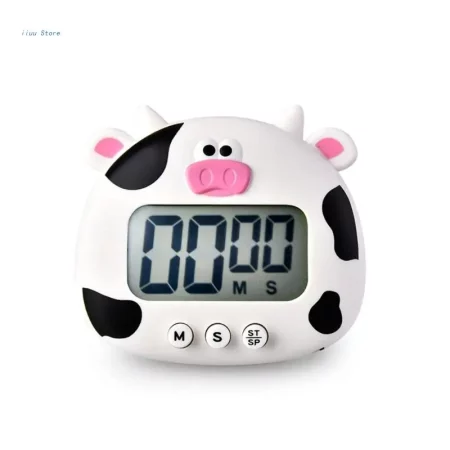 Minuteur cuisine animaux pour enfants avec support-vache-blanche.webp